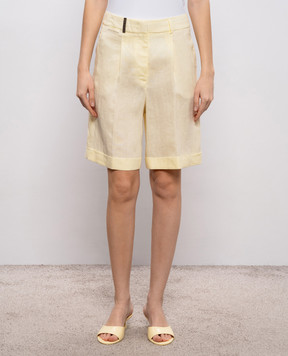 Peserico Yellow linen shorts with patch and chain P0432102647
