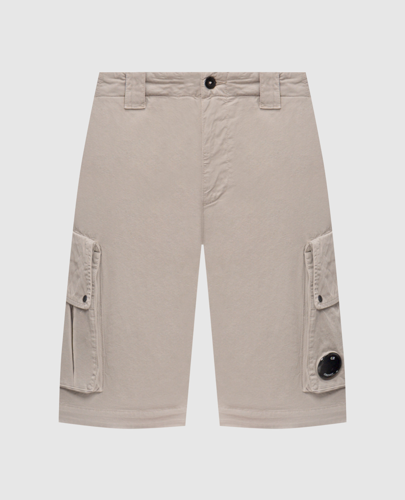 Grey cargo shorts with logo patch