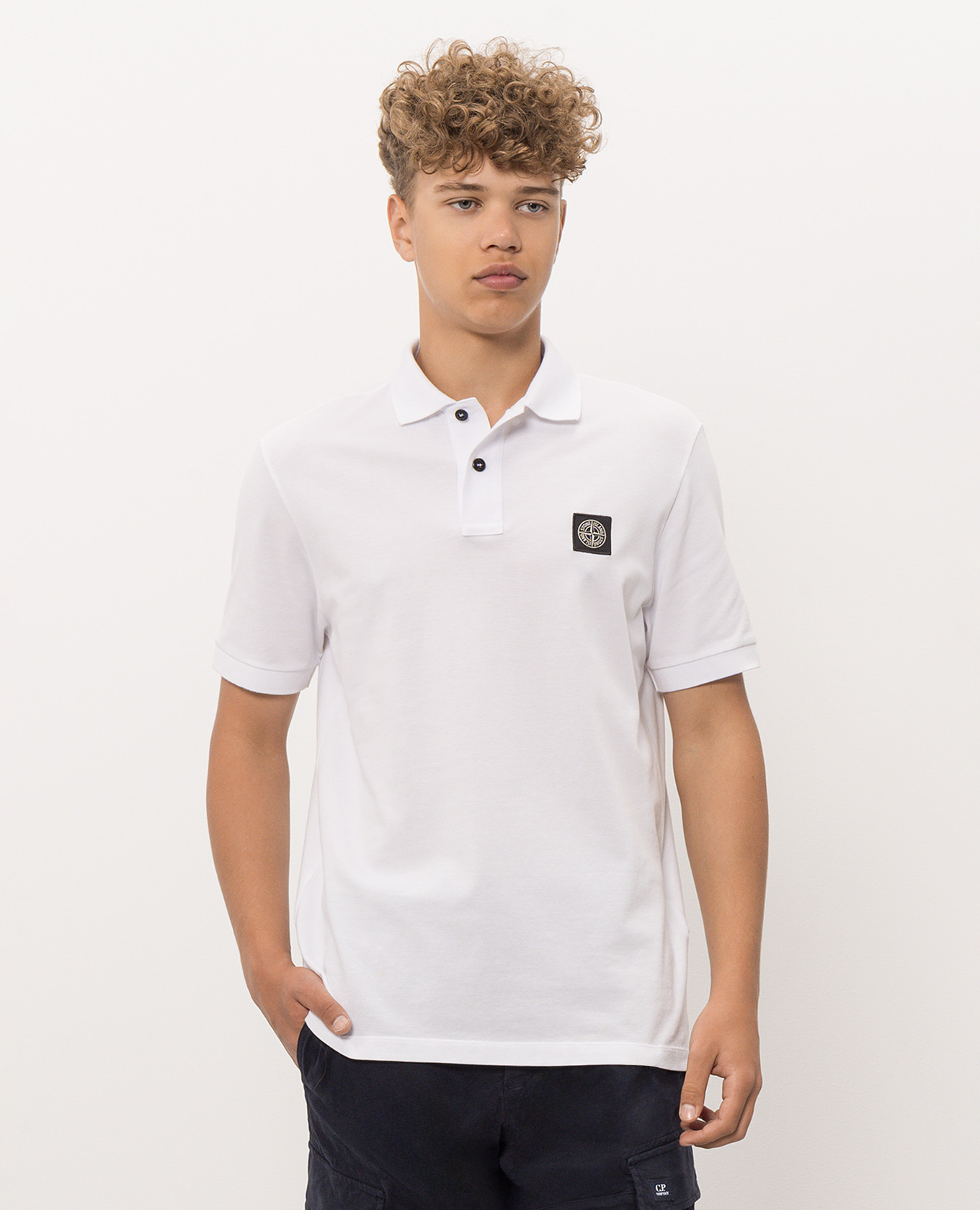 White polo shirt with logo patch Stone Island 3