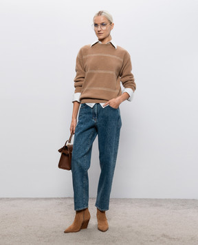 Peserico Blue mom jeans with logo patch P04779L34Q04291