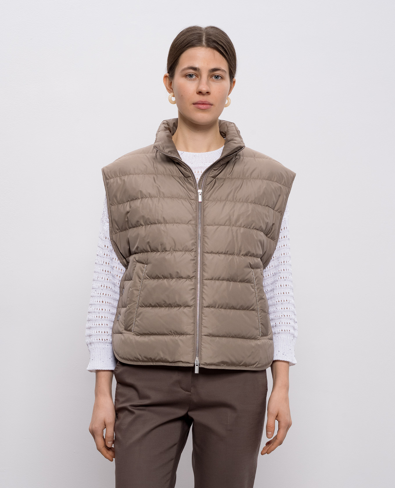 Brown down vest with monil chain Peserico 3
