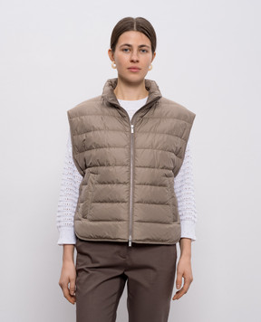 Peserico Brown down vest with monil chain A0346006957