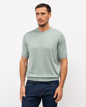 Stefano Ricci Green silk T-shirt with logo embroidery K616215G10F26101