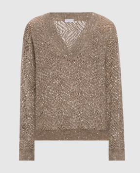Brunello Cucinelli Beige wool pullover with sequins MRG562502