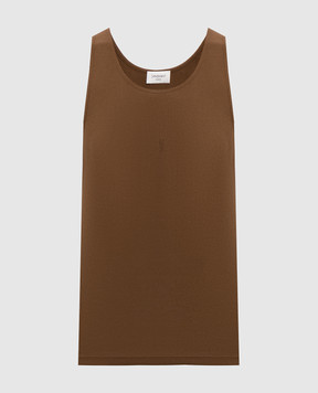 Saint Laurent Brown ribbed tank top with embroidered monogram logo 842992Y37EC
