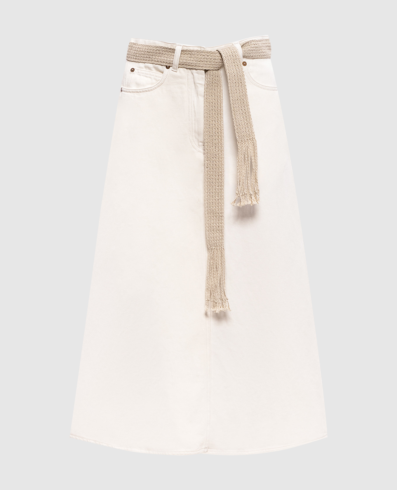 

Ivory denim midi skirt with linen Agnona, Beige