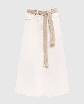 Agnona Ivory denim midi skirt with linen TG1104YU2130