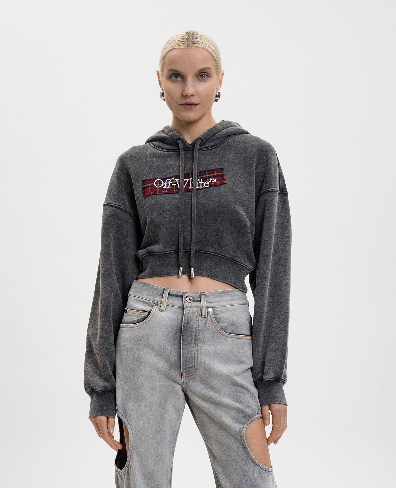 

Bookish Crop Logo Hoodie in Grey Off-White