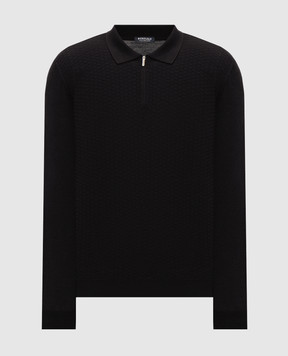 Bertolo Cashmere Black wool and silk polo with textured pattern 90247300251458