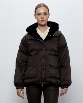 Yves Salomon Army Brown down jacket with fur 26WFV02467U08W