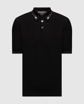 Dolce&Gabbana Black silk polo with DG logo monogram GXZ02TJBSOI