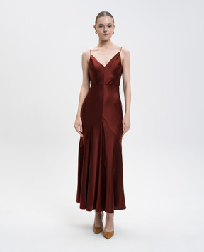 Gabriela Hearst Brigita brown silk midi dress 1254148S096