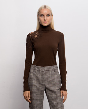 Ermanno Scervino Brown wool golf with lace D495M310EAPATL
