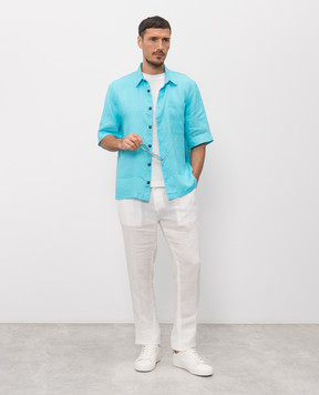 Cashmere&Whiskey Blue linen shirt with short sleeves 0335900656