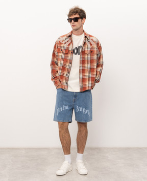 Palm Angels Blue denim shorts with logo print PAMYC001DN001