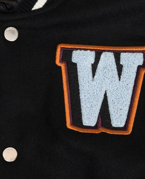 Off-White Kids' black wool bomber jacket with logo patches 44BEH001F26F001