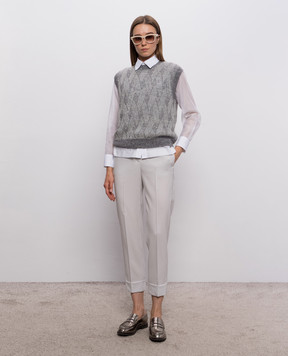 Peserico Gray wool pants with monil chain A04753D03472