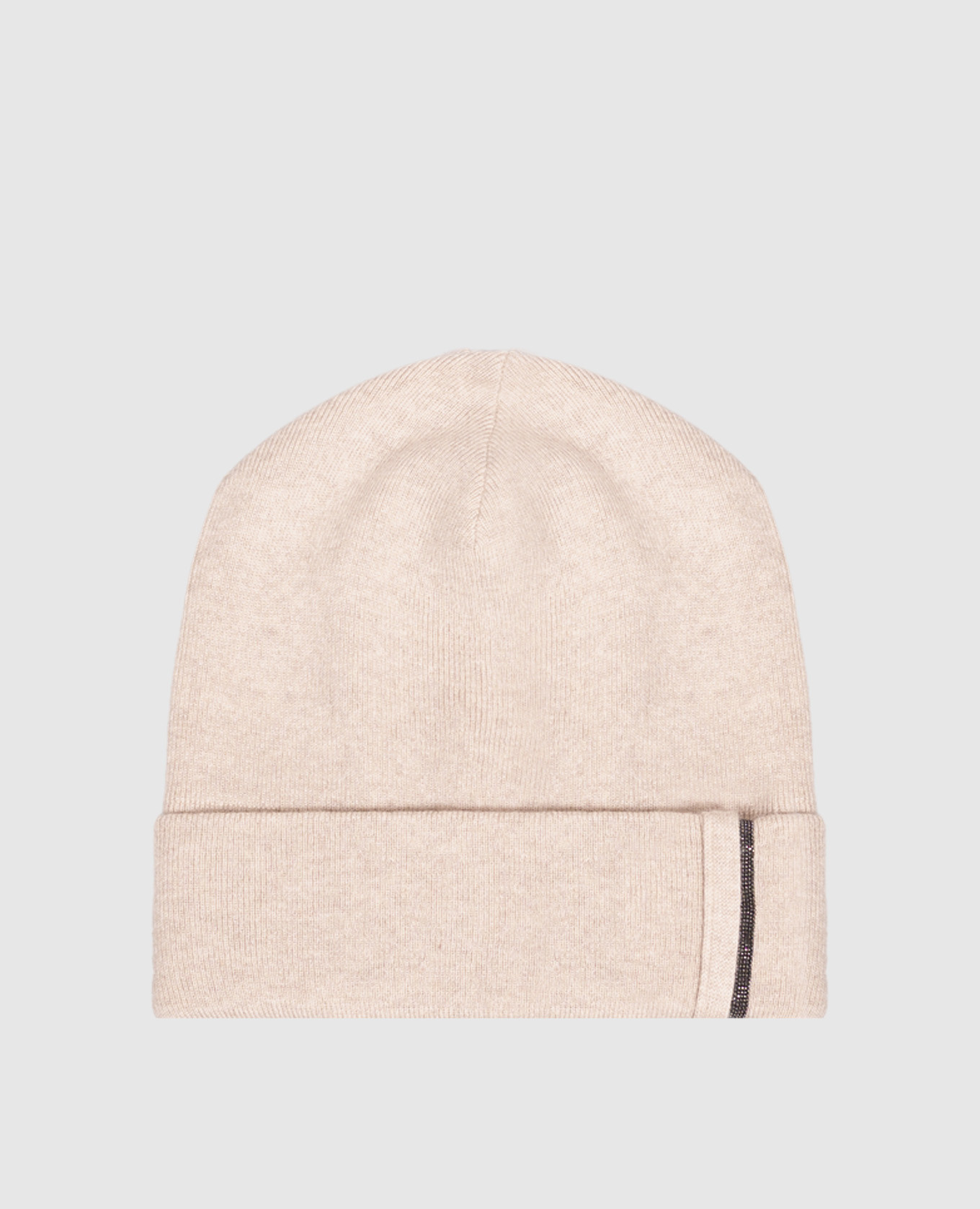 Beige cashmere hat with monil chain