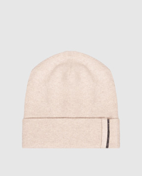 Brunello Cucinelli Beige cashmere hat with monil chain M12163199