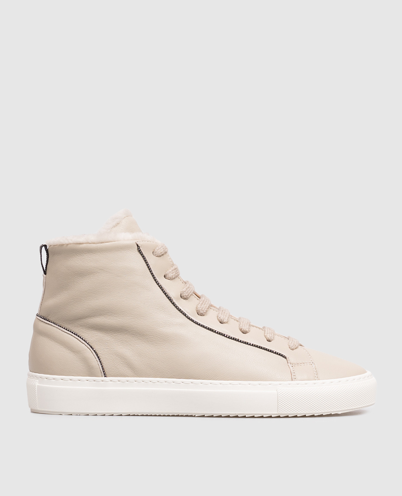 Beige leather high-tops with fur