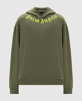 Palm Angels Khaki hoodies with logo print PMBB17DS26FLE007