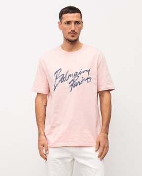 Balmain Pink T-shirt with logo print GH1EG000BD41