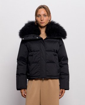 Yves Salomon Army Black down jacket with fur 26WFV01960U04W