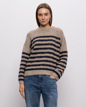 Brunello Cucinelli Brown striped wool cashmere sweater MGY563700P