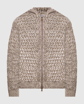 Brunello Cucinelli Brown openwork cardigan with silk and linen MEA345606P