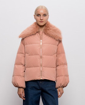 Twinset Pink down jacket with metal logo 262TP2360
