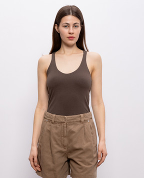 Brunello Cucinelli Brown T-shirt with monil chain M0T18DO100
