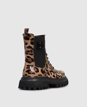 Dolce&Gabbana Children's brown leather glossy shoes with animal print D11360AM5683136
