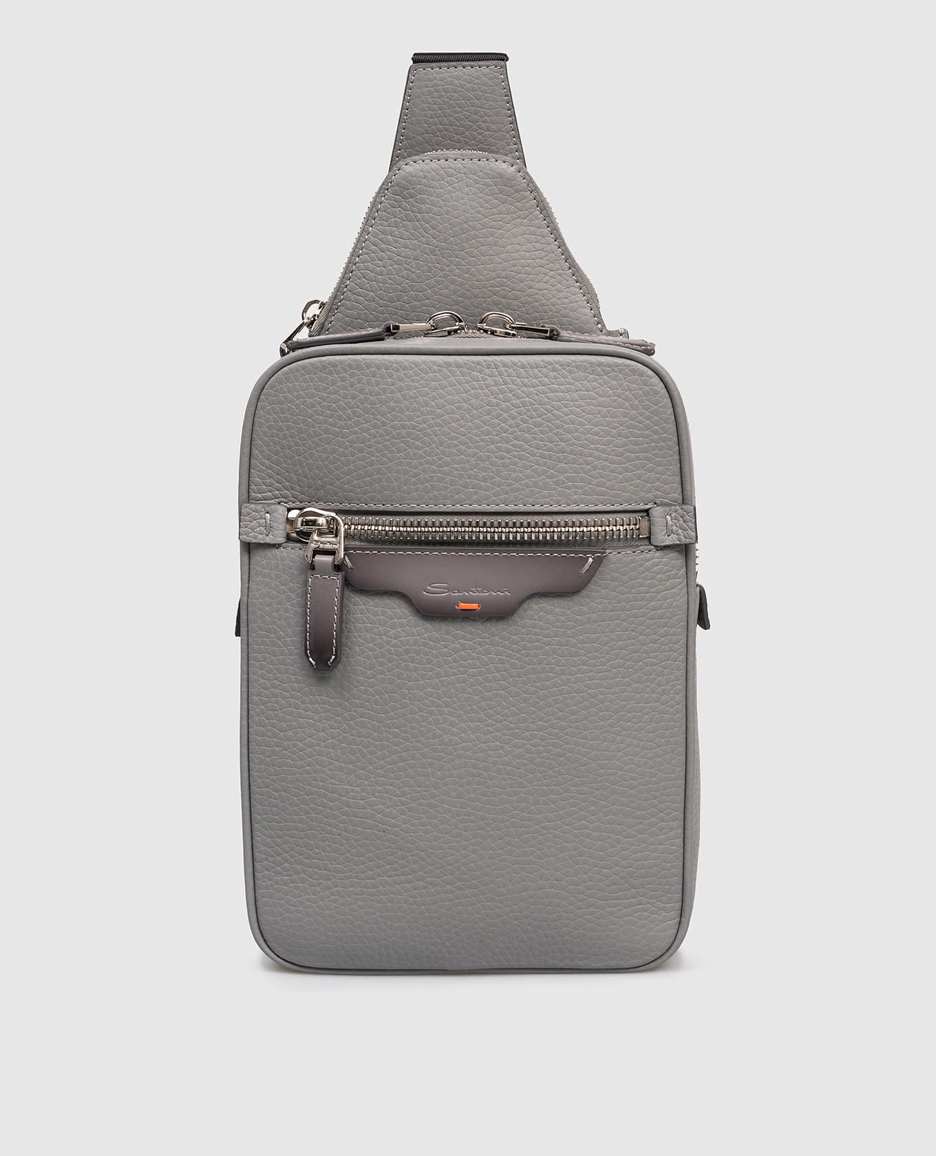 

Grey leather sling bag with logo Santoni
