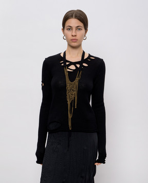 Masnada Black merino wool jumper with chain 79A01N