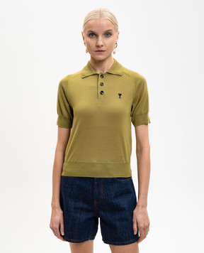 Ami Paris Green merino wool polo shirt FPL439KN0039