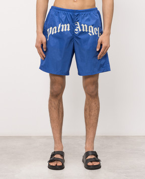 Palm Angels Blue logo print swim shorts PMFD018S26FAB001