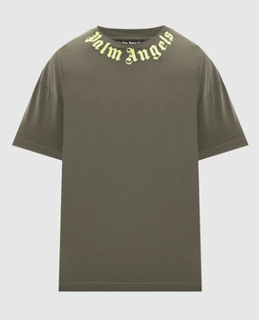 Palm Angels Khaki T-shirt with logo print PMAA109S26JER008
