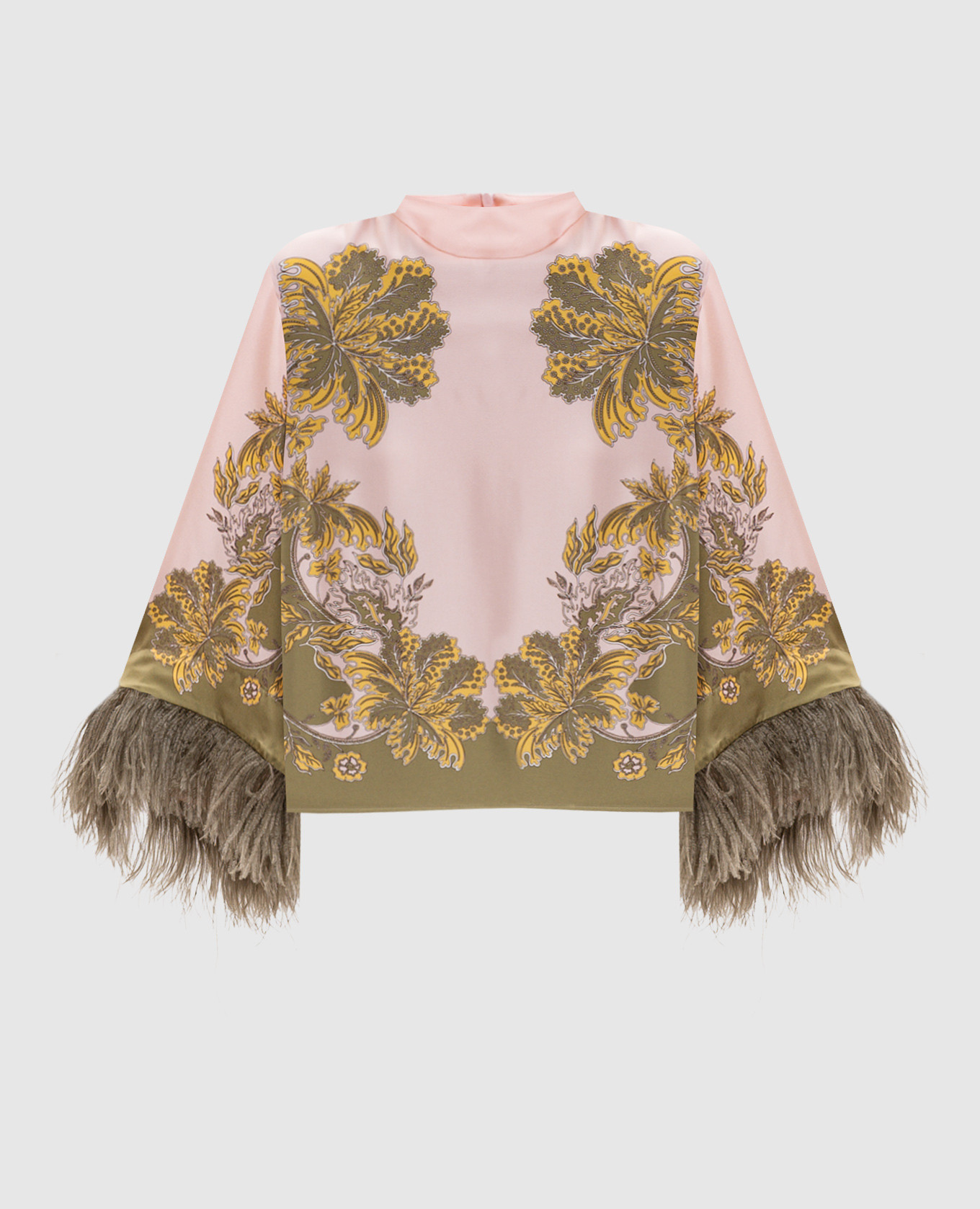 Pink silk scarf with ostrich feather print