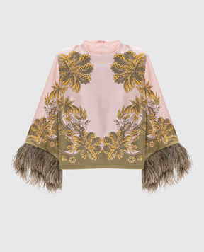 La DoubleJ Pink silk scarf with ostrich feather print TOP0141SIL026SWA03