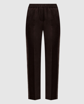 Peserico Brown wool pants with monil chain A0457203358