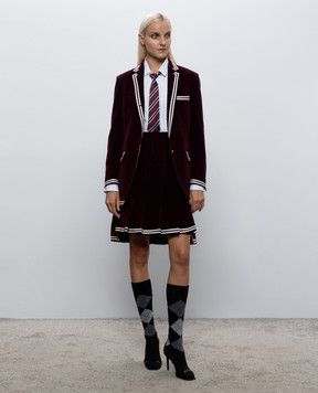 Thom Browne Burgundy velvet pleated skirt FGCA37NF0957