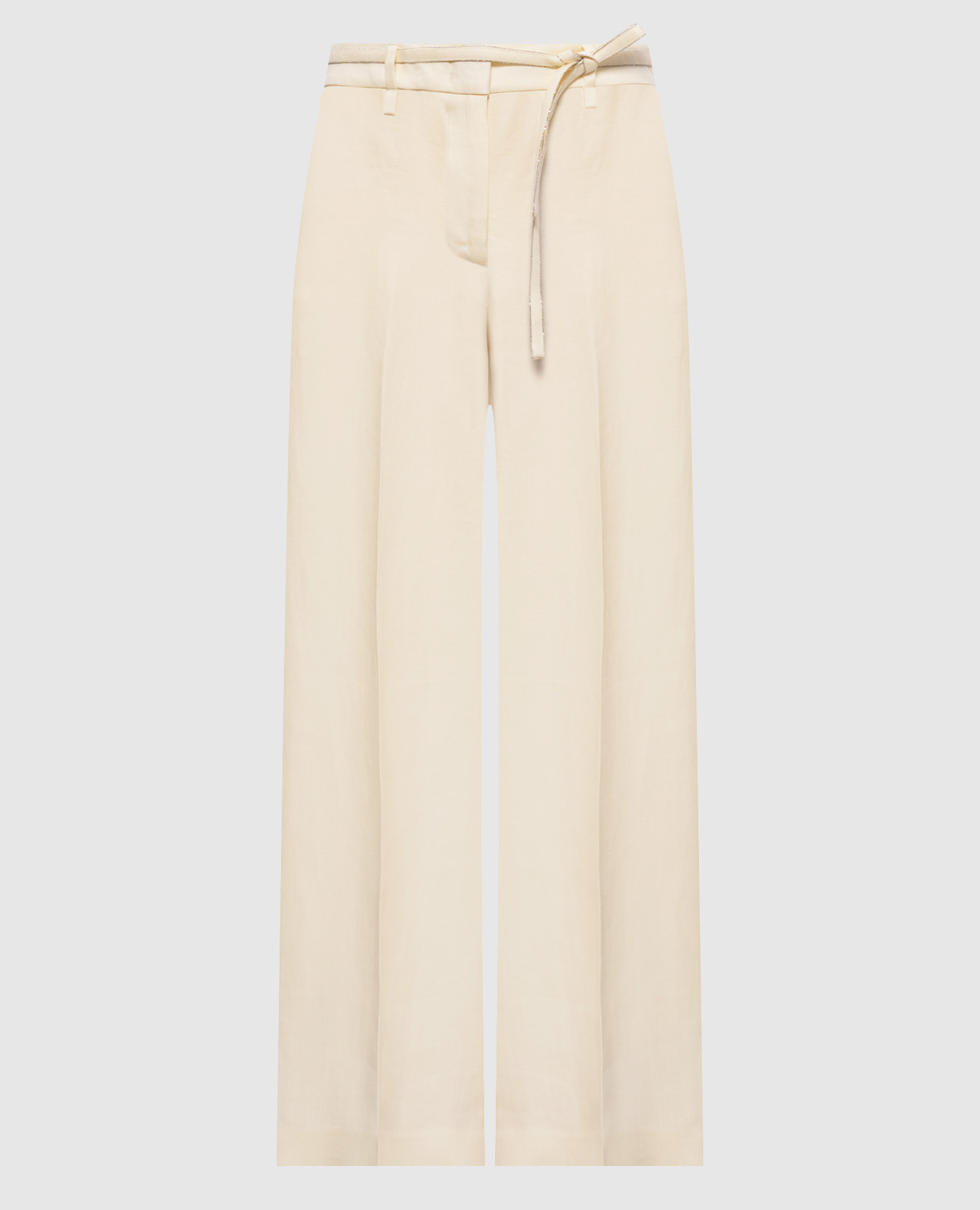 Ivory linen pants with monil chain Peserico