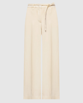 Peserico Ivory linen pants with monil chain P04274A02606