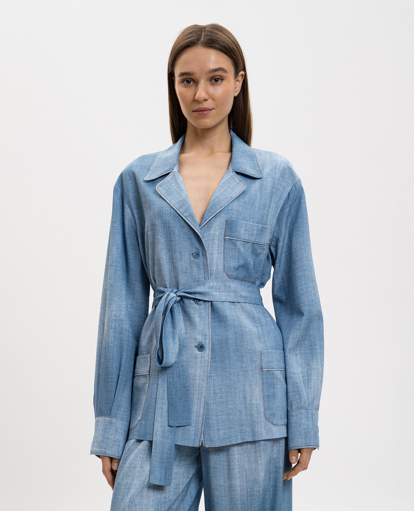 

Blue shirt with belt Ermanno Scervino, Light blue