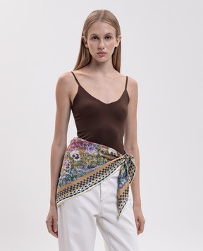 MANTERO 1902 Brown silk scarf with floral print 0904F0030G63132