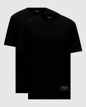Balmain Set of black T-shirts with logo patch HH1EG000BD61