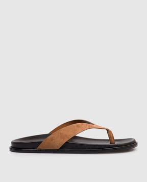 Stuart Weitzman Marykate brown suede flip-flops SN813