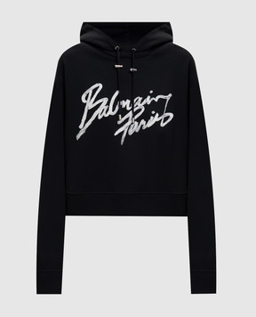 Balmain Black hoodie with logo print GF1JR030BD41