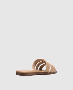 Twinset Beige leather flip-flops with logo engraving 261TCP038