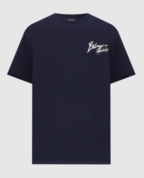 Balmain Blue T-shirt with logo GH1EG000BD40